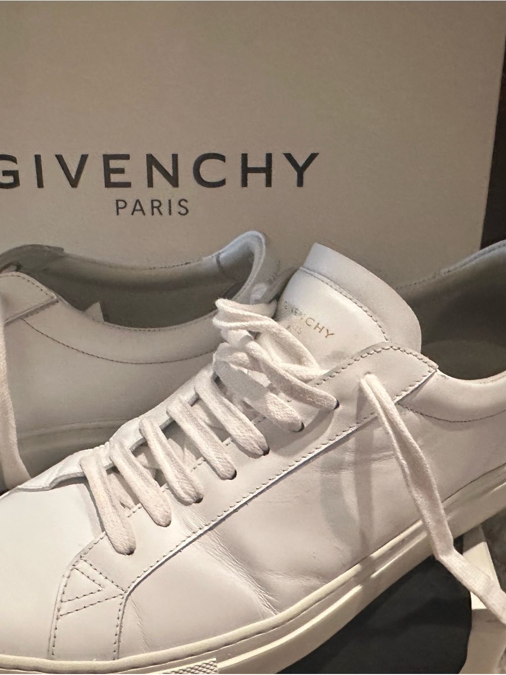 Givenchy Men’s White Leather Low-Top Sneakers with Tonal Laces paid 495.00